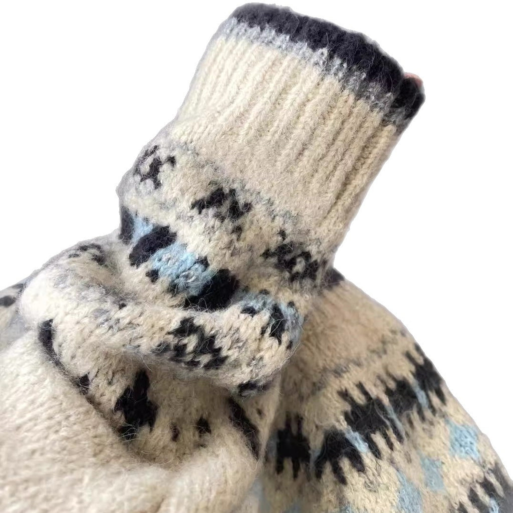 Cárdigan de Punto Jacquard Vintage – Botón Único Holgado para Otoño-Invierno