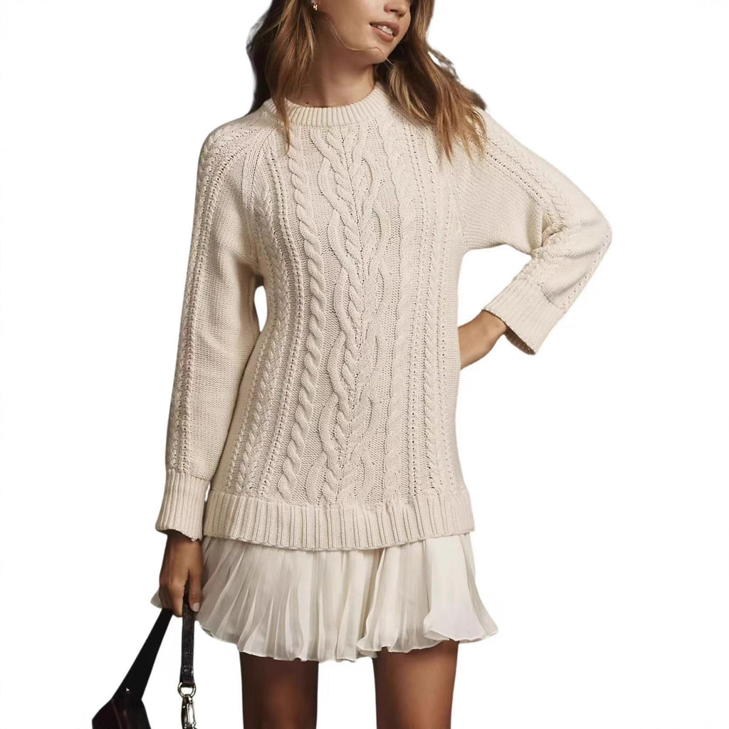 Suéter de Punto Casual con Patrón de Cable para Mujer