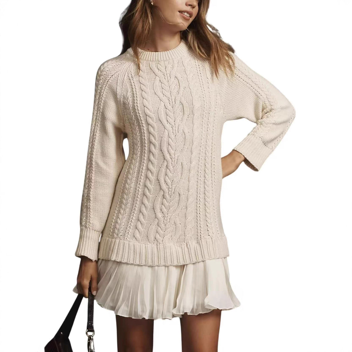 Suéter de Punto Casual con Patrón de Cable para Mujer