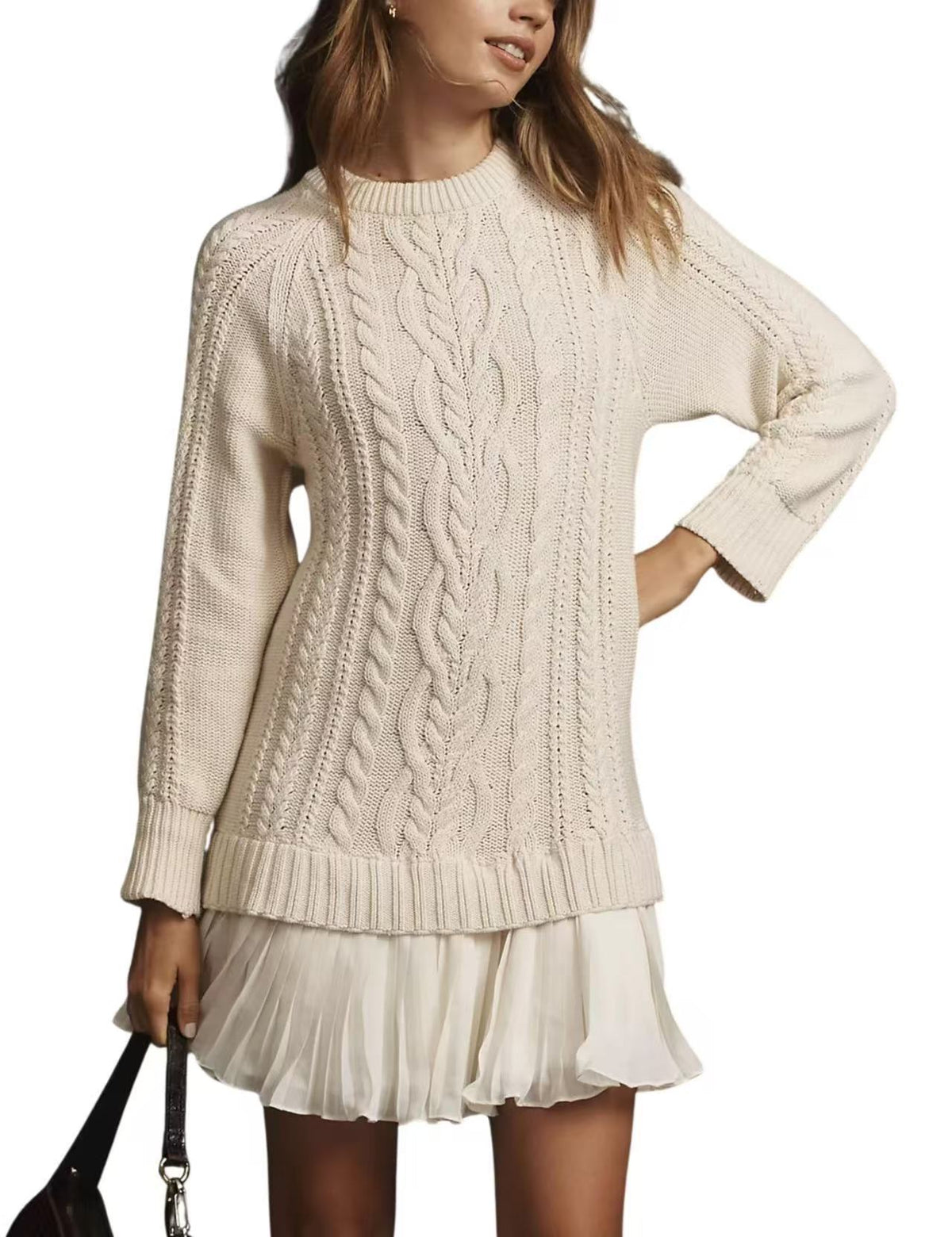 Suéter de Punto Casual con Patrón de Cable para Mujer
