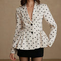 Blazer Elegante de Lunares con Cintura Entallada – Saco de Mujer Manga Larga