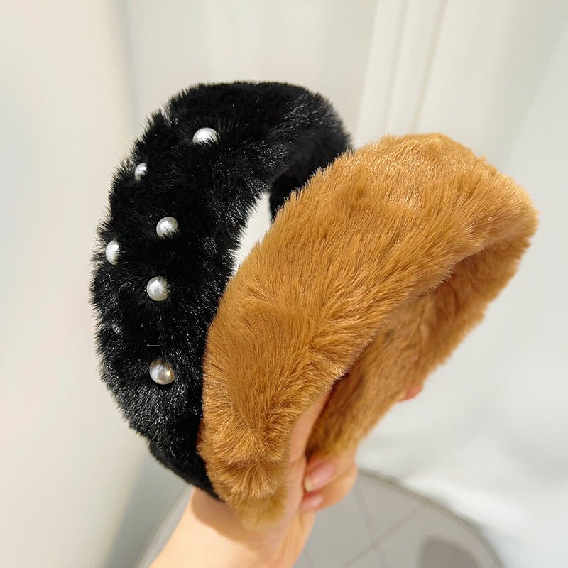 Diadema de felpa con pompón para mujer