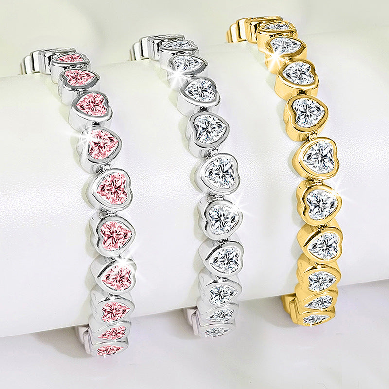 Pulsera corazón zirconia dorada romántica