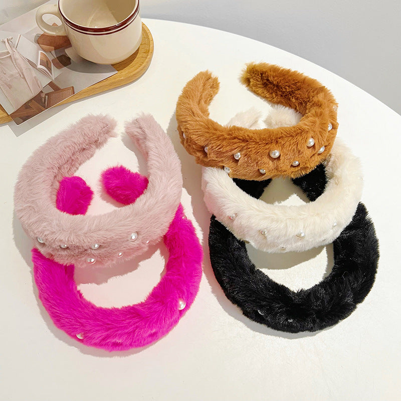 Diadema de felpa con pompón para mujer