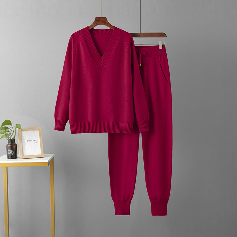 Conjunto de Suéter Cuello V con Pantalón Largo – Talla Única 10 Colores