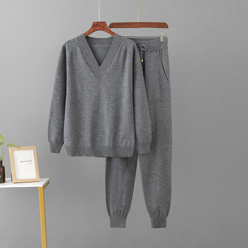 Conjunto de Suéter Cuello V con Pantalón Largo – Talla Única 10 Colores
