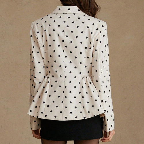 Blazer Elegante de Lunares con Cintura Entallada – Saco de Mujer Manga Larga