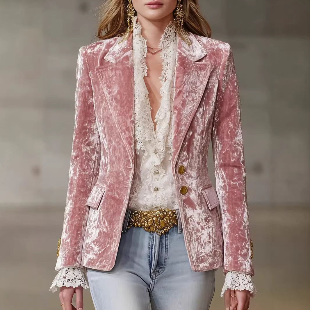 Saco de Traje Slim Fit con Solapa y Bolsillo – Manga Larga Casual Elegante Mujer