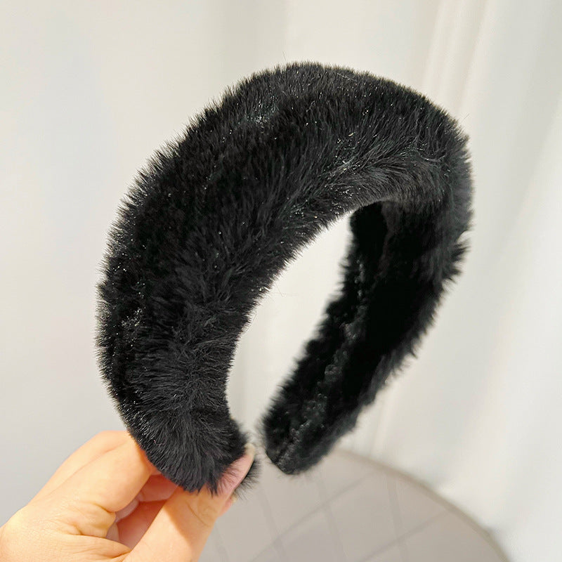 Diadema de felpa con pompón para mujer