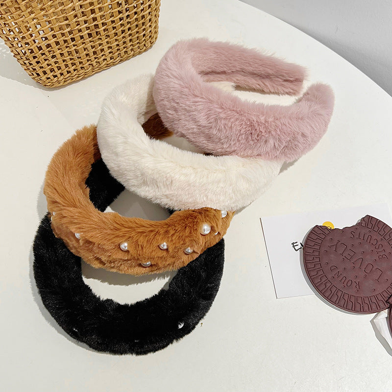 Diadema de felpa con pompón para mujer
