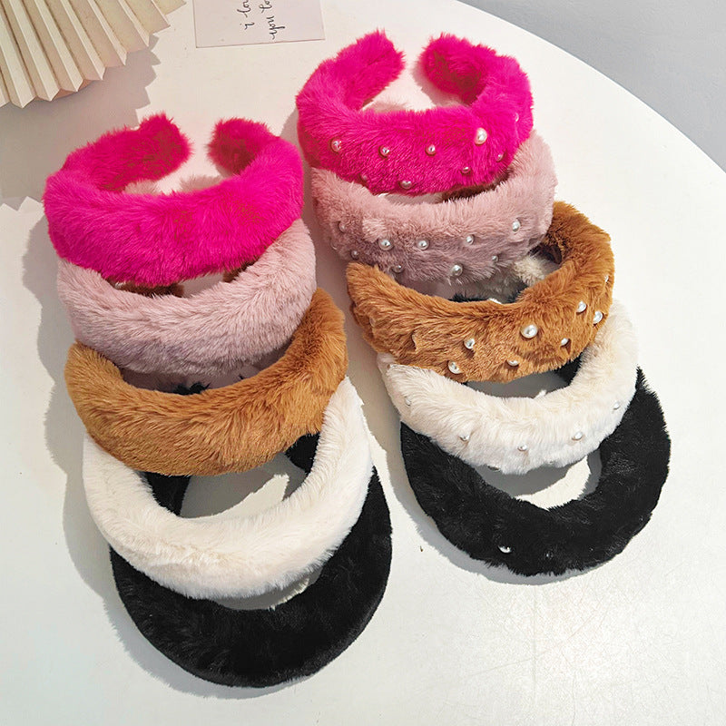 Diadema de felpa con pompón para mujer