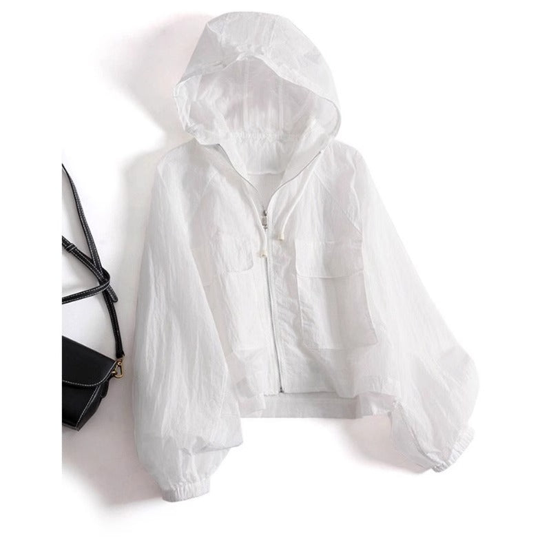 Chaqueta Ligera con Protección Solar para Mujer – Estilo Casual con Capucha y Cordón