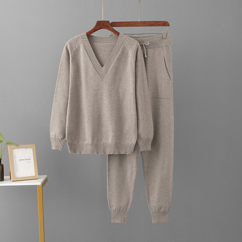 Conjunto de Suéter Cuello V con Pantalón Largo – Talla Única 10 Colores