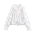 Blusa de Encaje con Botones de Perla – Manga Larga para Mujer