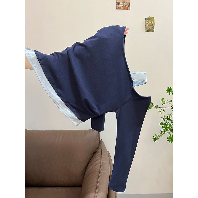Top de Manga Larga con Hombro Descubierto Asimétrico – Dos Piezas Slim Fit