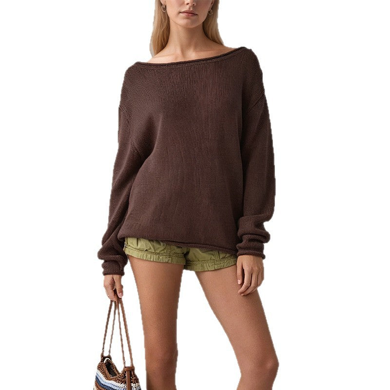 Suéter Pullover a Rayas Bicolor – Holgado Casual Cuello Redondo para Mujer