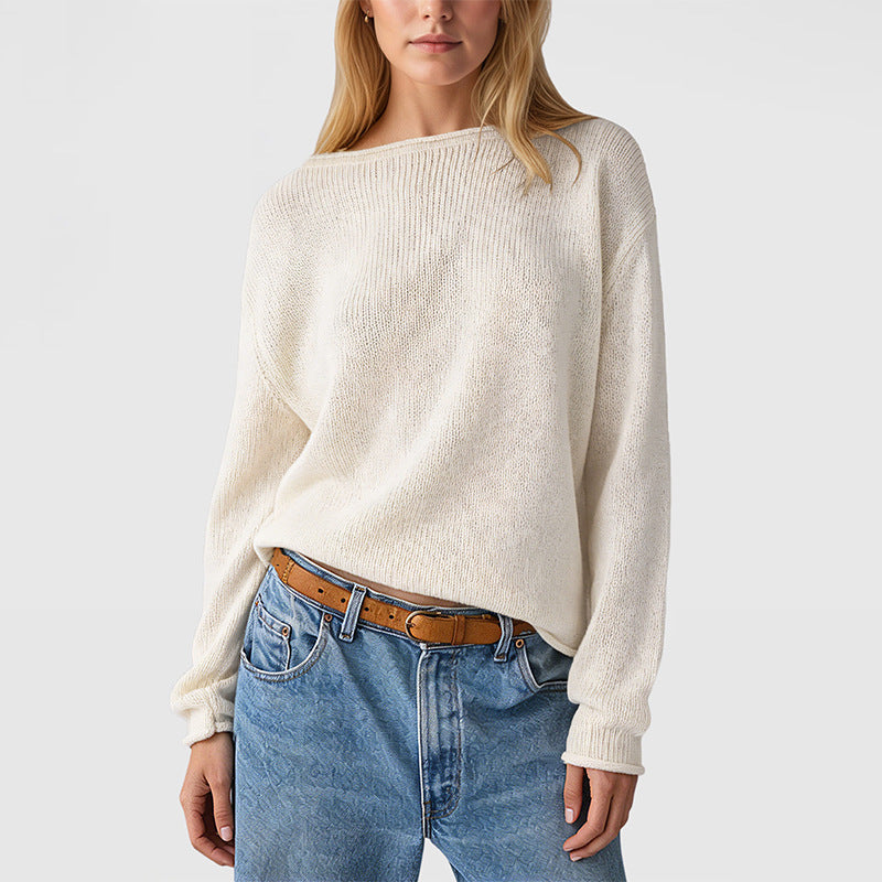 Suéter Pullover a Rayas Holgado – Estilo Streetwear Cuello Redondo Mujer