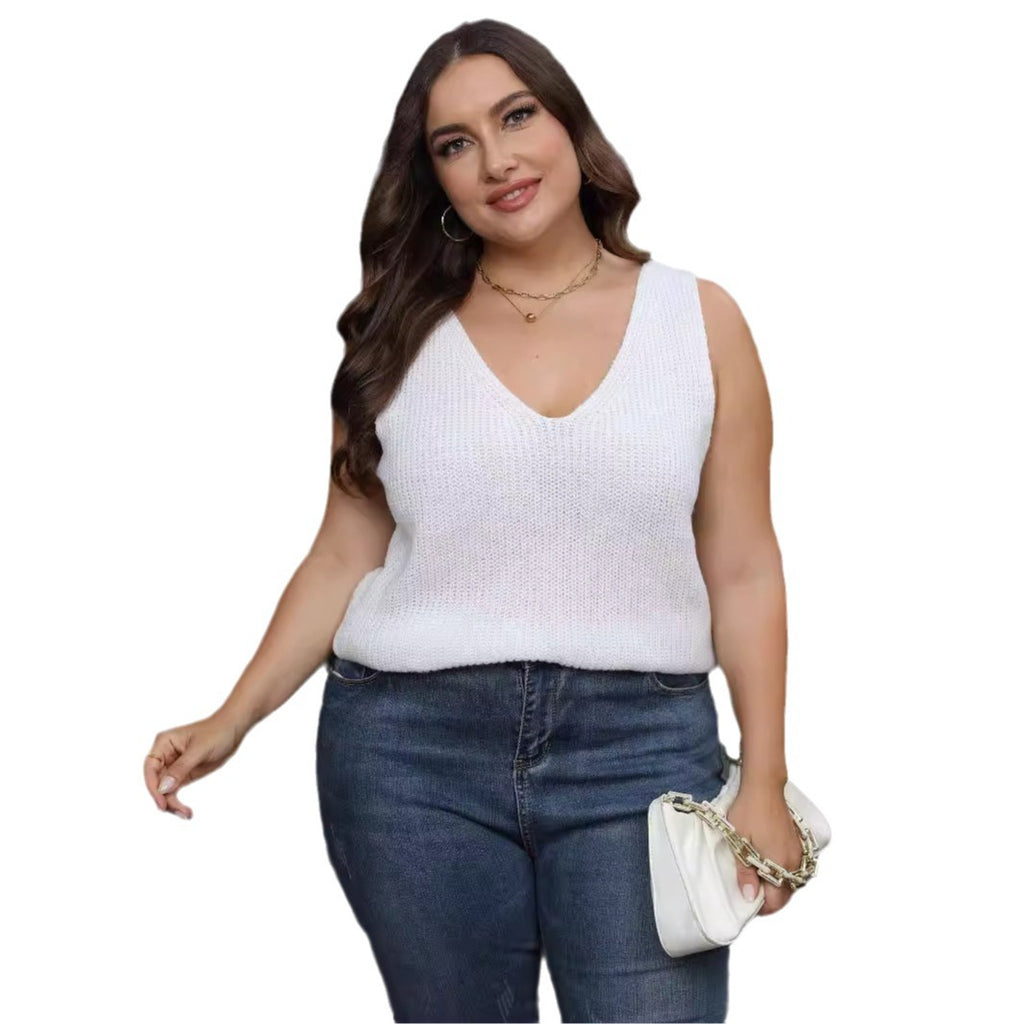 Top de Punto con Espalda Cruzada y Cuello V – Holgado Sin Mangas Tallas Grandes