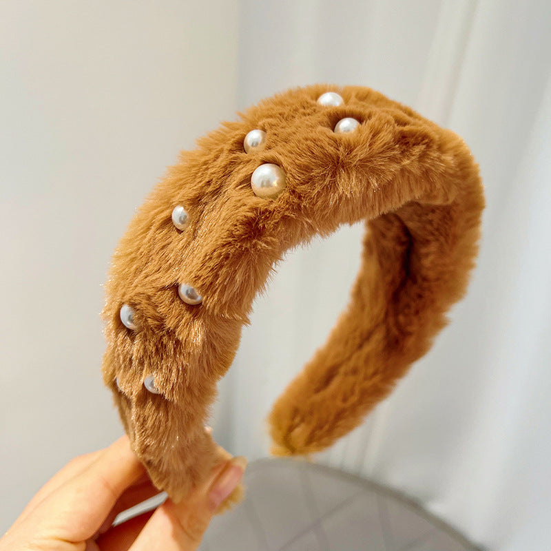 Diadema de felpa con pompón para mujer