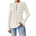 Suéter de Punto con Botones de Fresa – Cuello Redondo Pullover Mujer