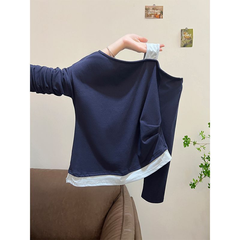 Top de Manga Larga con Hombro Descubierto Asimétrico – Dos Piezas Slim Fit