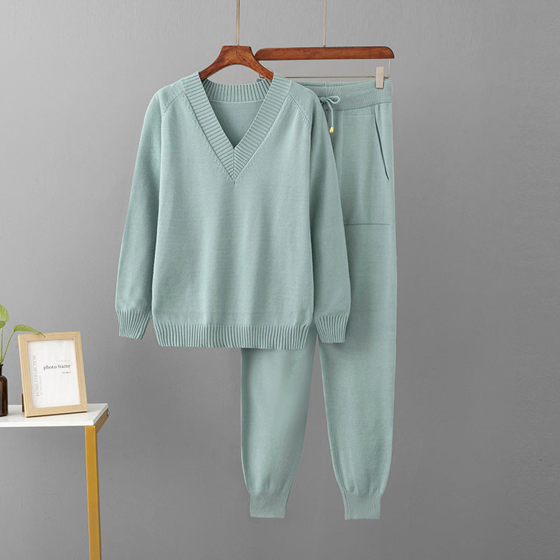 Conjunto de Suéter Cuello V con Pantalón Largo – Talla Única 10 Colores