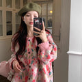 Cárdigan de Punto Holgado Talla Única – Estilo Dulce Floral Otoño Mujer