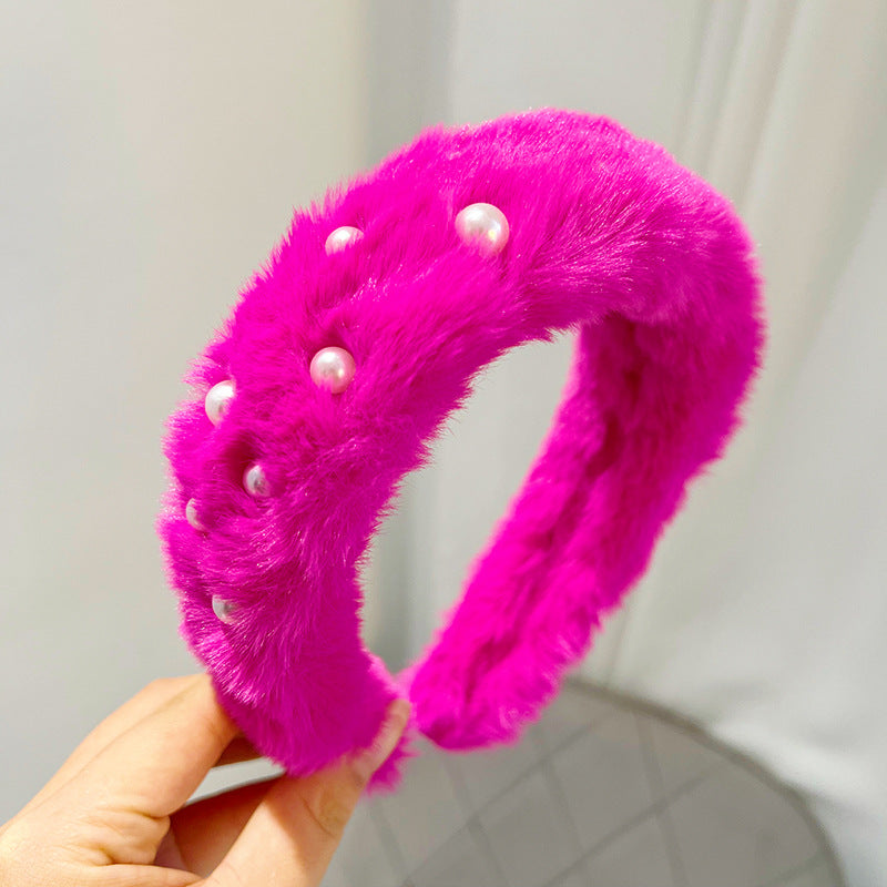 Diadema de felpa con pompón para mujer