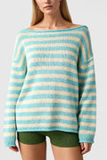 Suéter Pullover a Rayas Holgado – Estilo Streetwear Cuello Redondo Mujer