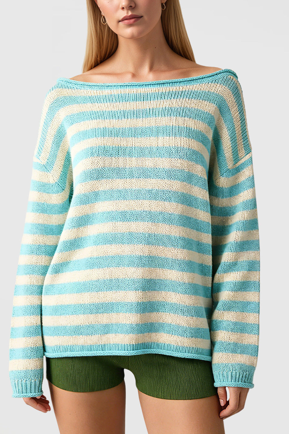 Suéter Pullover a Rayas Holgado – Estilo Streetwear Cuello Redondo Mujer