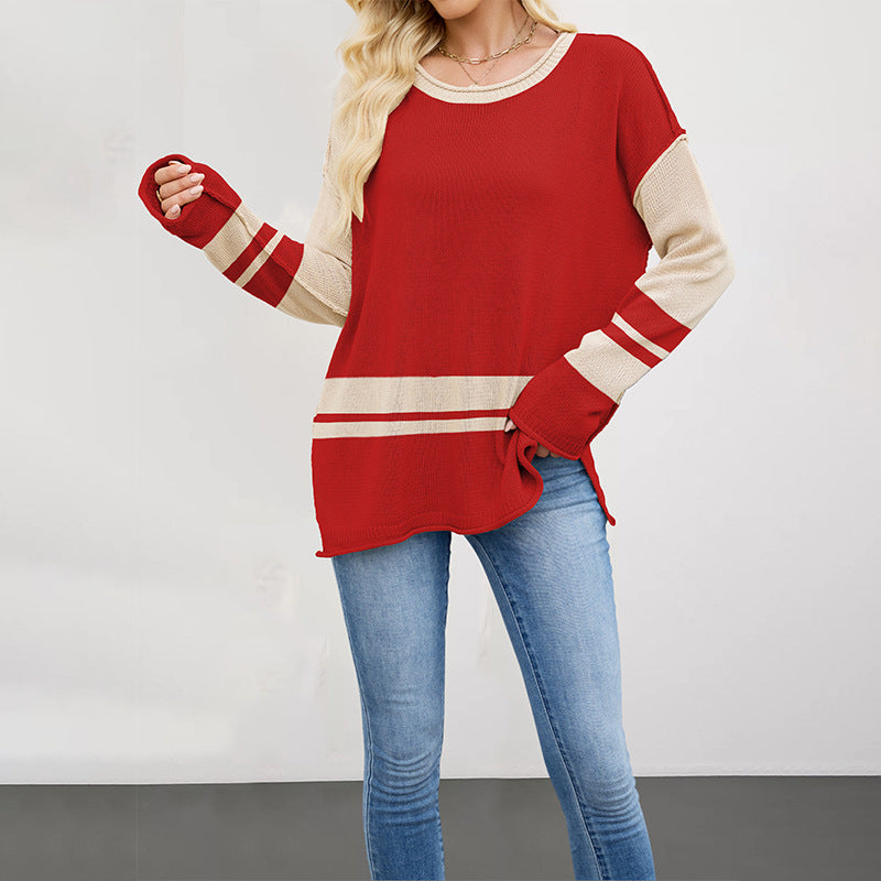Suéter Pullover Holgado de Bloques de Color – Cuello Redondo Mujer