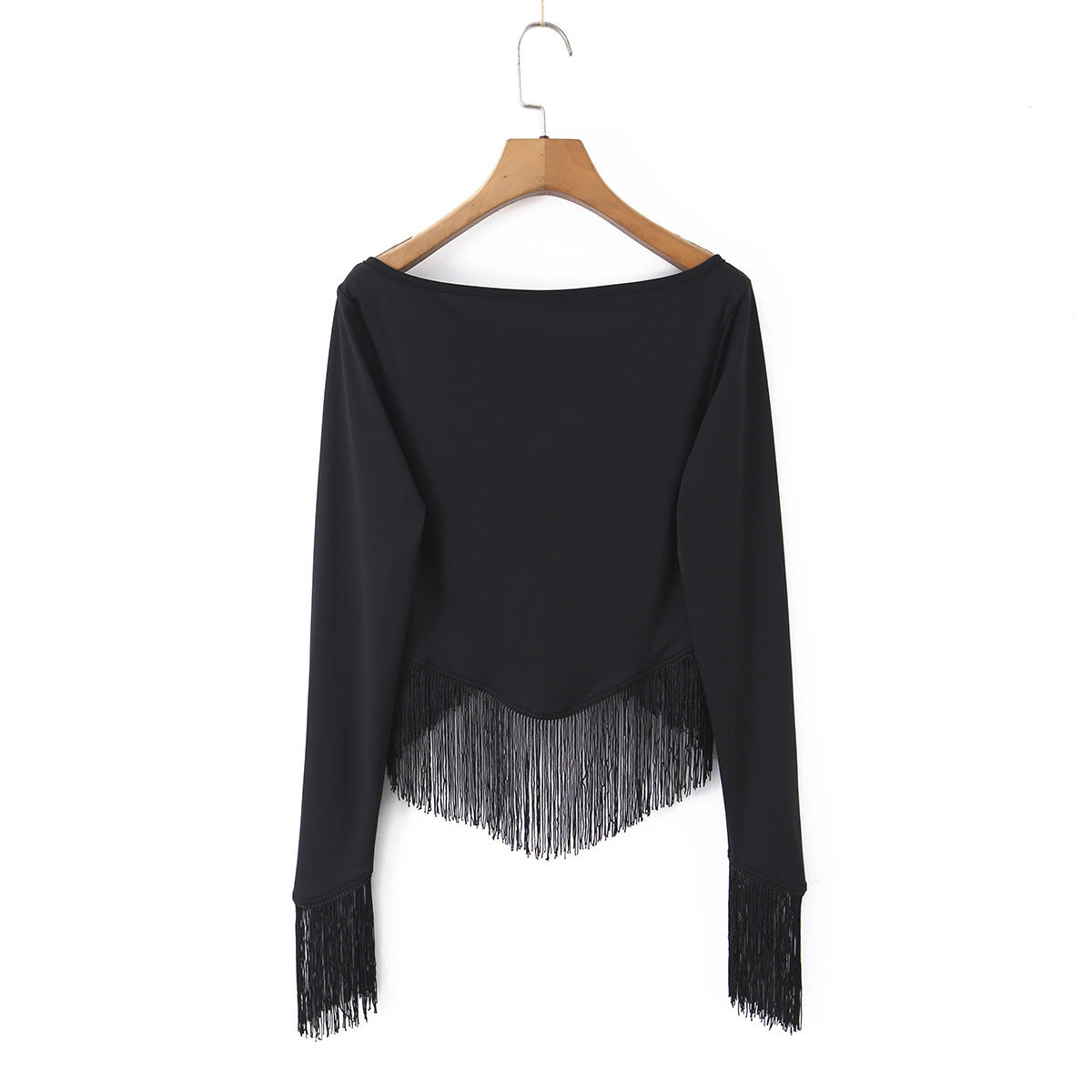 Top de Cuello en V con Flecos y Alta Elasticidad – Estilo Vacacional