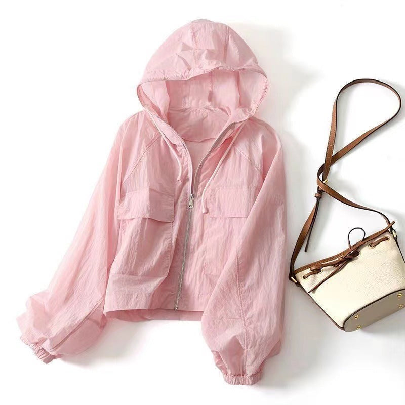 Chaqueta Ligera con Protección Solar para Mujer – Estilo Casual con Capucha y Cordón