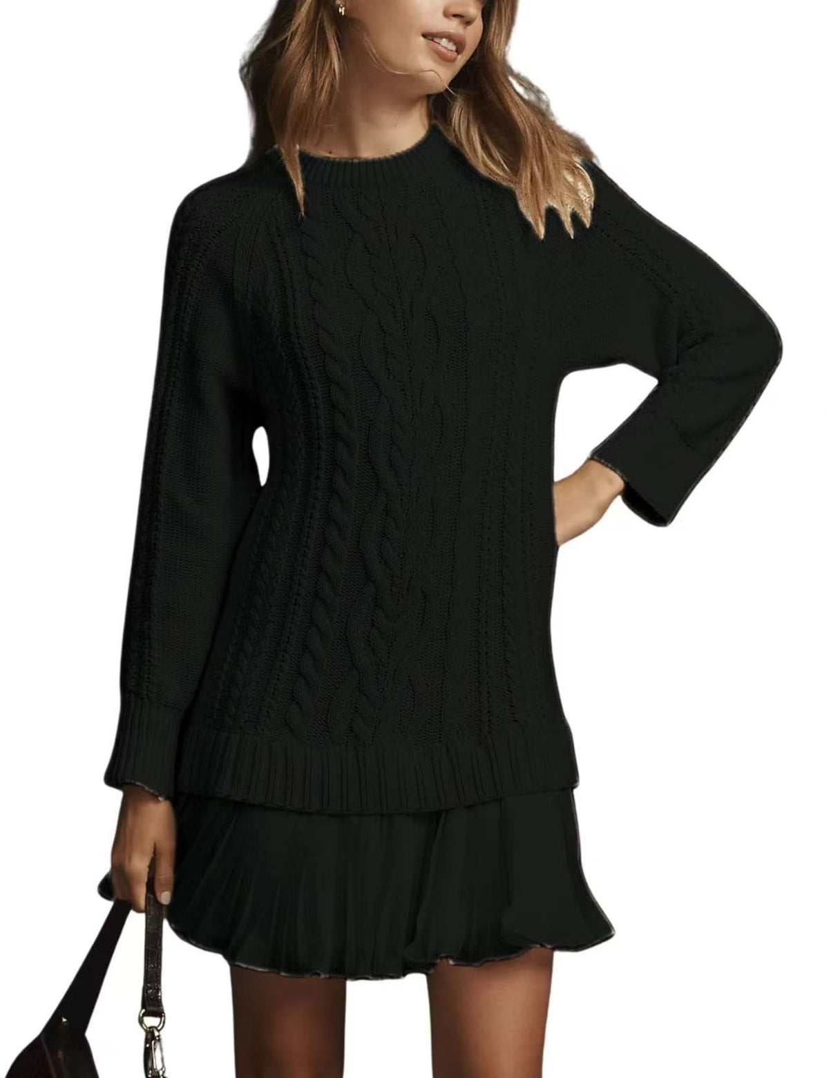 Suéter de Punto Casual con Patrón de Cable para Mujer