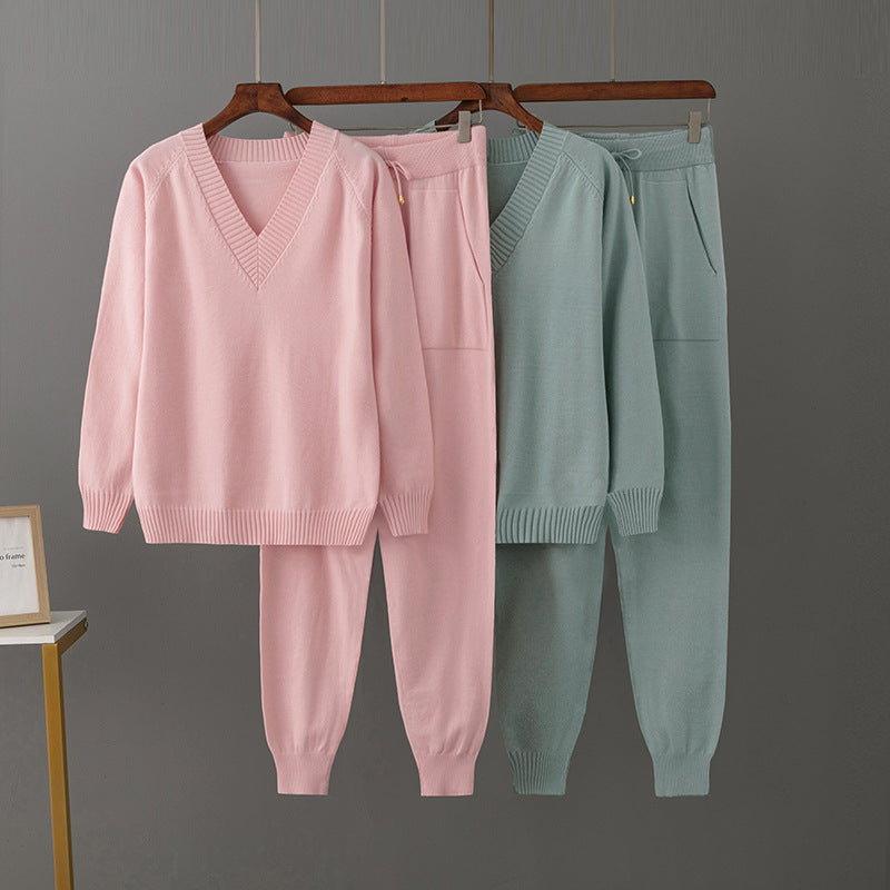 Conjunto de Suéter Cuello V con Pantalón Largo – Talla Única 10 Colores