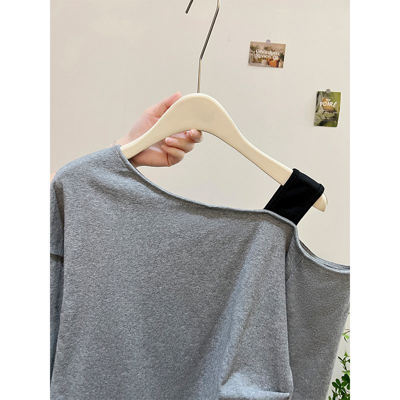 Top de Manga Larga con Hombro Descubierto Asimétrico – Dos Piezas Slim Fit